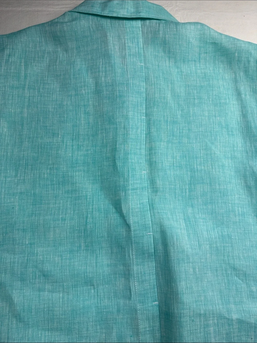 Lafayette 148 Aqua Linen Button-Down Shirt 3/4 Sleeves Side Pockets Size L - Picture 11 of 14